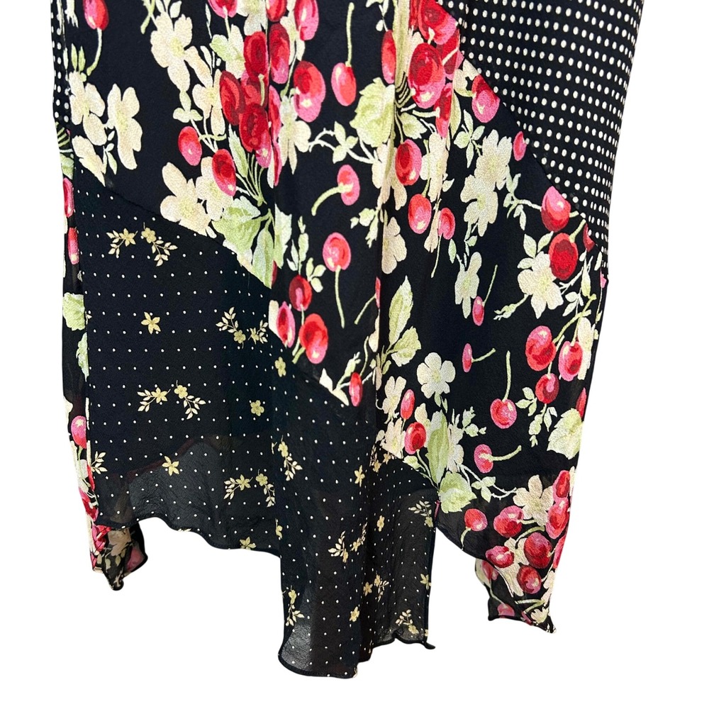 90s Slip Dress Cherries Floral Size 1/2 XS Express Silk Patchwork Retro - Picture 9 of 12